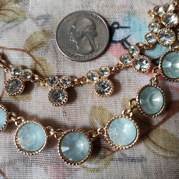 Milky Opaline Seafoam Crystal Glass Gold Tone Statement Necklace Crown Logo NEW - Picture 5 of 10